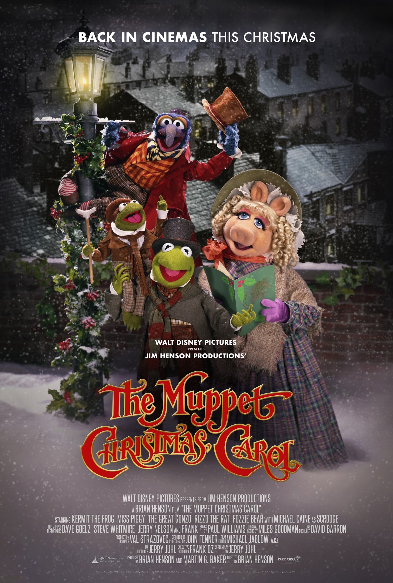 A movie poster of The Muppet Christmas Carol. Starring .