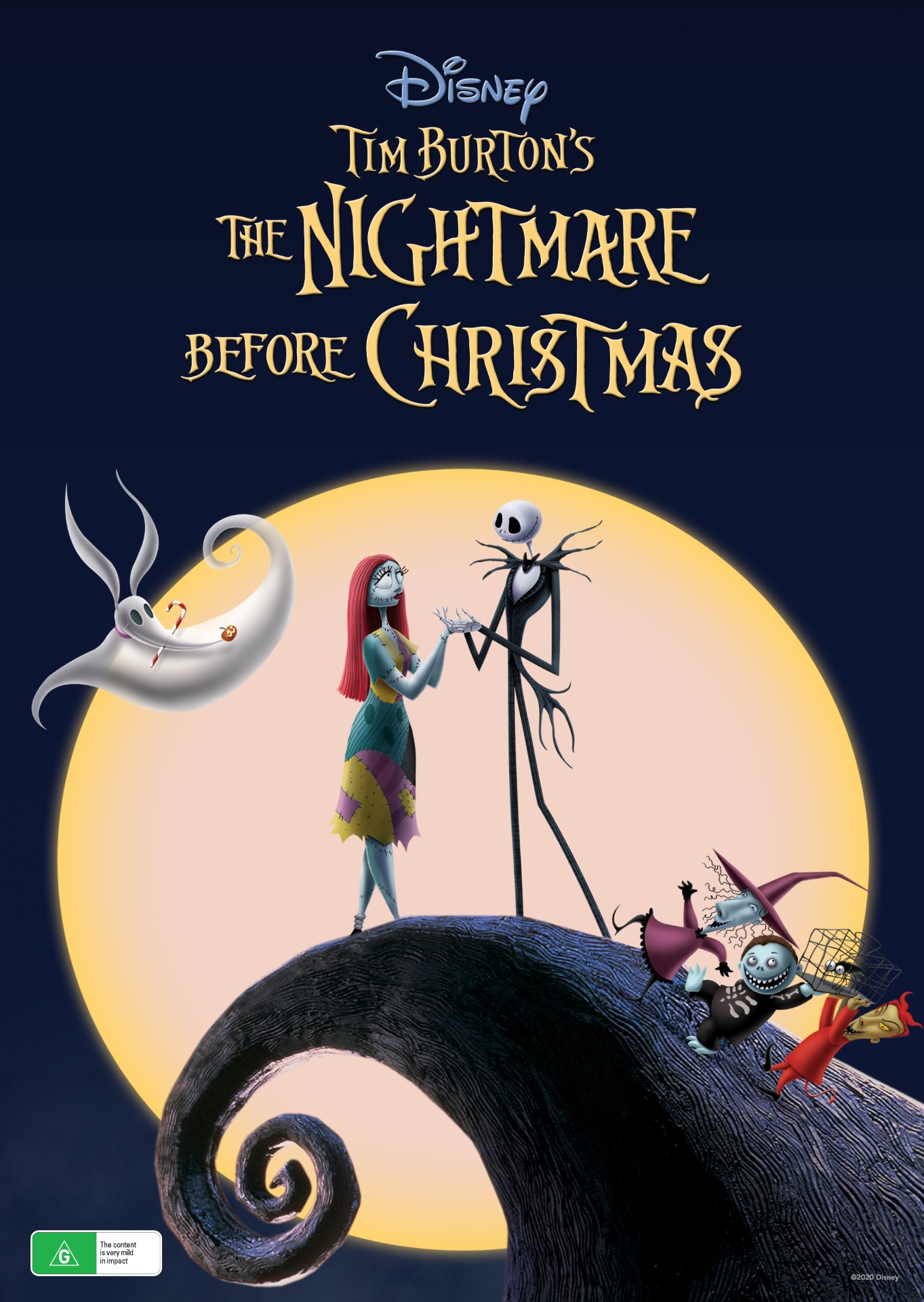 A movie poster of The Nightmare Before Christmas. Starring Danny Elfman, Chris Sarandon, Catherine O'Hara . Release date 10 11 1994.