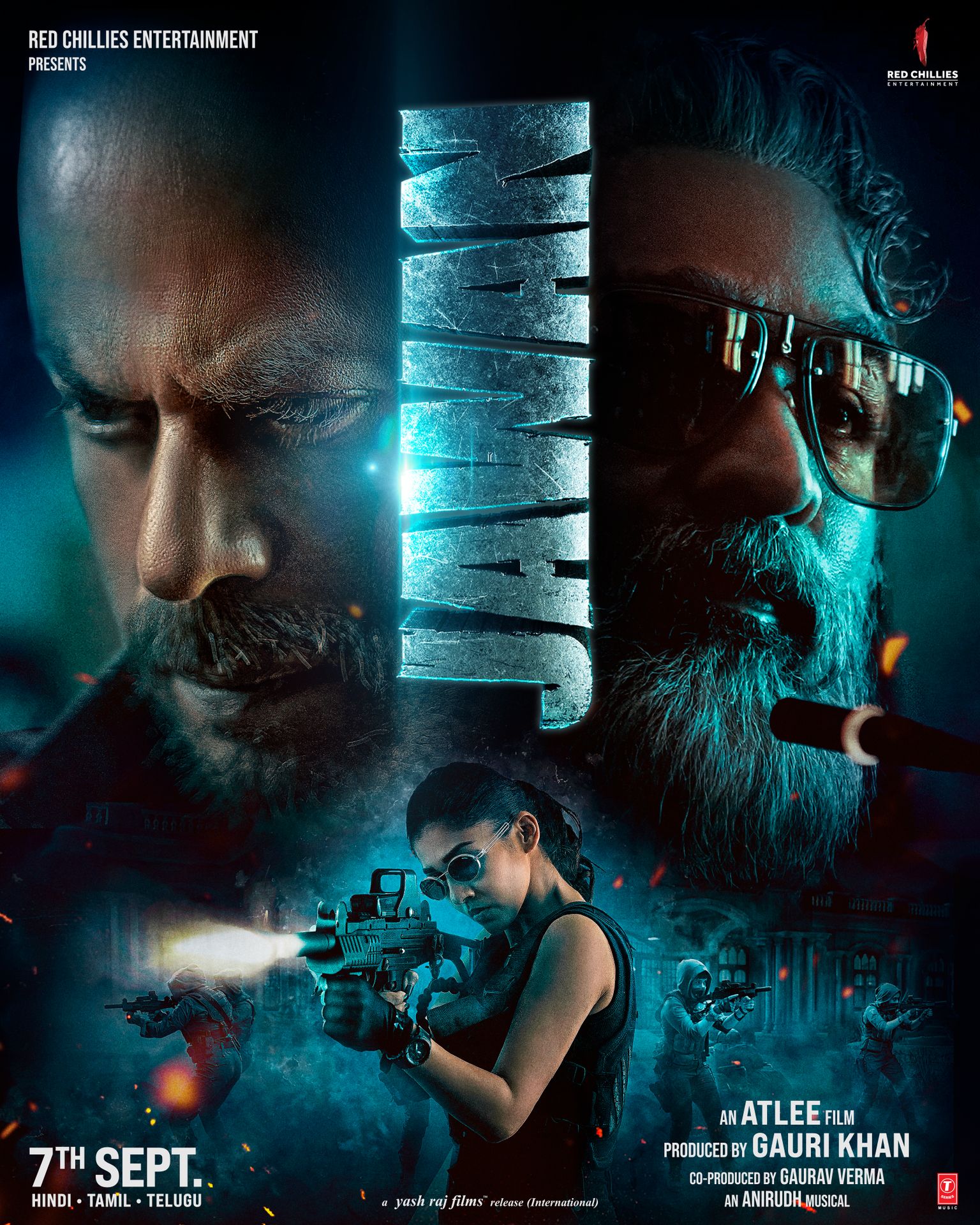 A movie poster of Jawan. Starring .