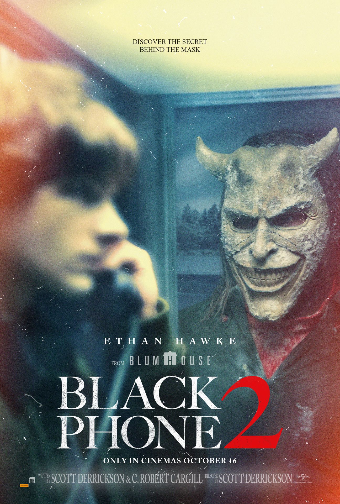 A movie poster of Black Phone 2. Starring Anna Lore,Arianna Rivas,Demián Bichir,Ethan Hawke,Jeremy Davies,Madeleine McGraw,Maev Beaty,Mason Thames,Miguel Cazarez Mora,Rebecca Clarke.