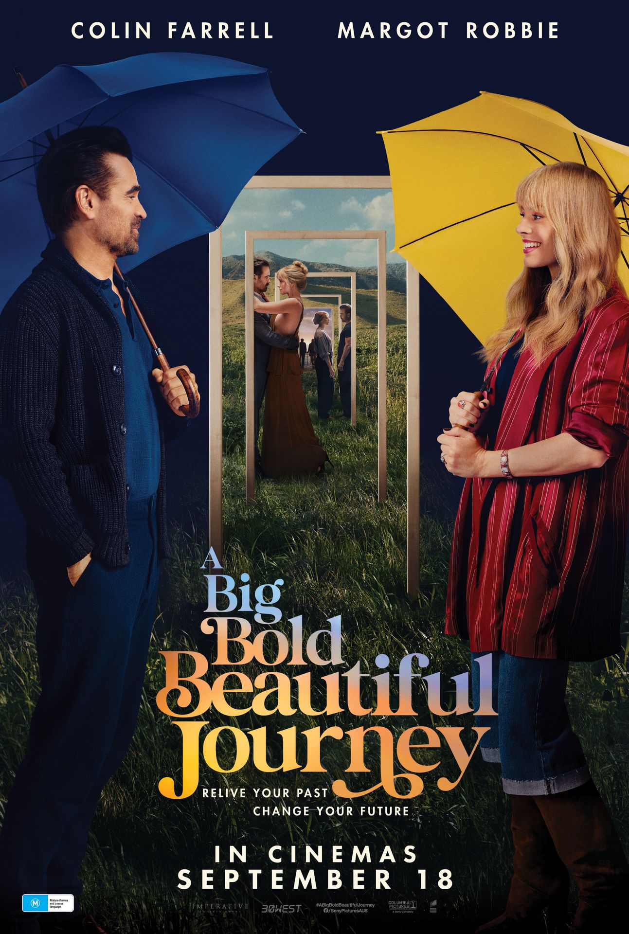 A movie poster of A Big Bold Beautiful Journey. Starring Colin Farrell, Kevin Kline, Hamish Linklater, Billy Magnussen, Lily Rabe, Margot  Robbie, Phoebe  Waller-Bridge. Release date 18 09 2025.