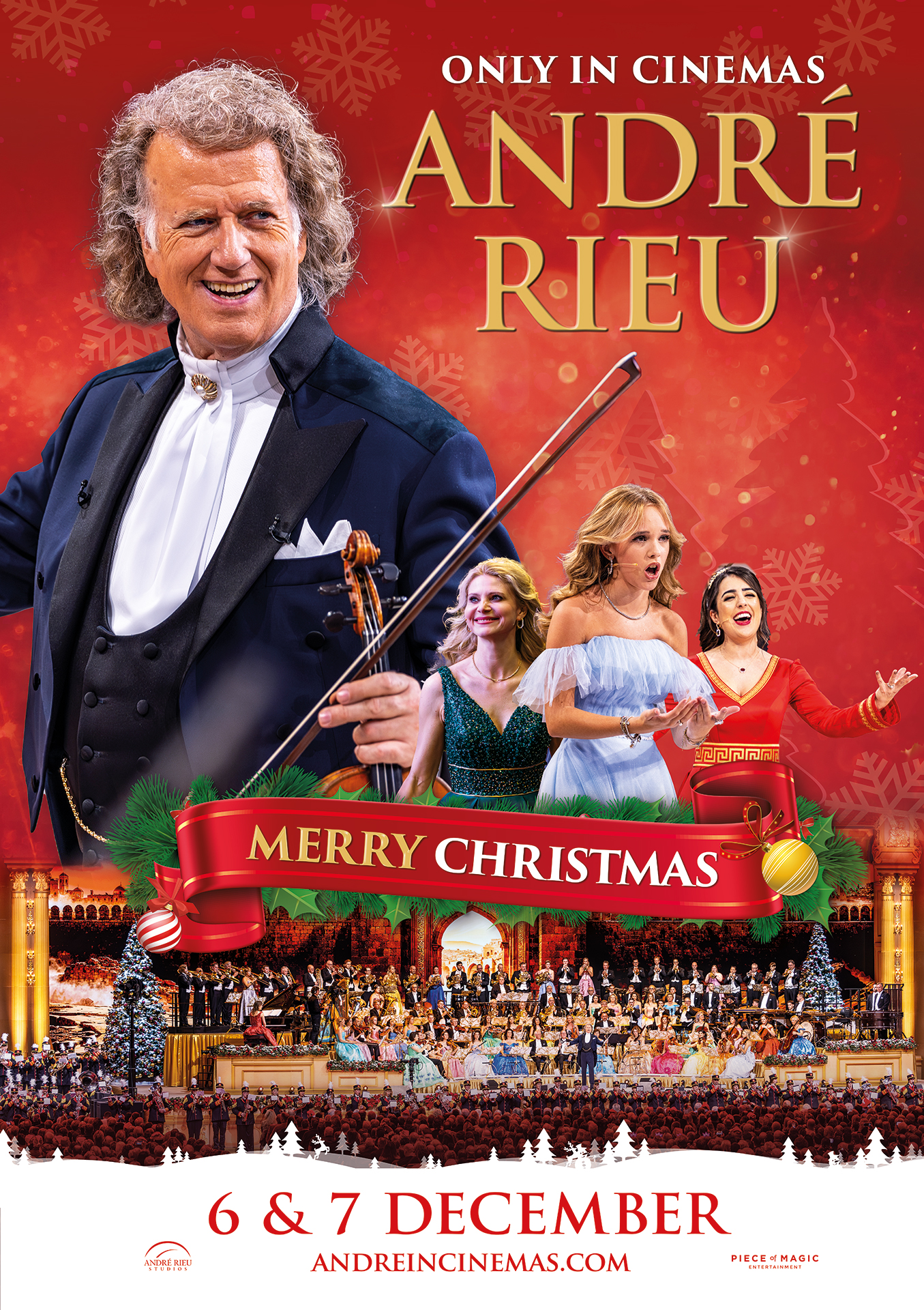 A movie poster of Andre Rieu's 2025 Christmas Concert. Starring .