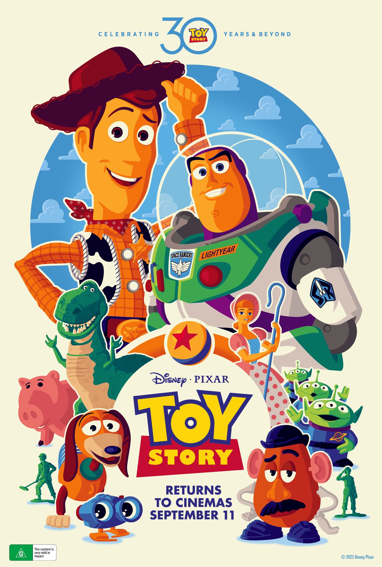 A movie poster of Toy Story (30th anniversary). Starring .