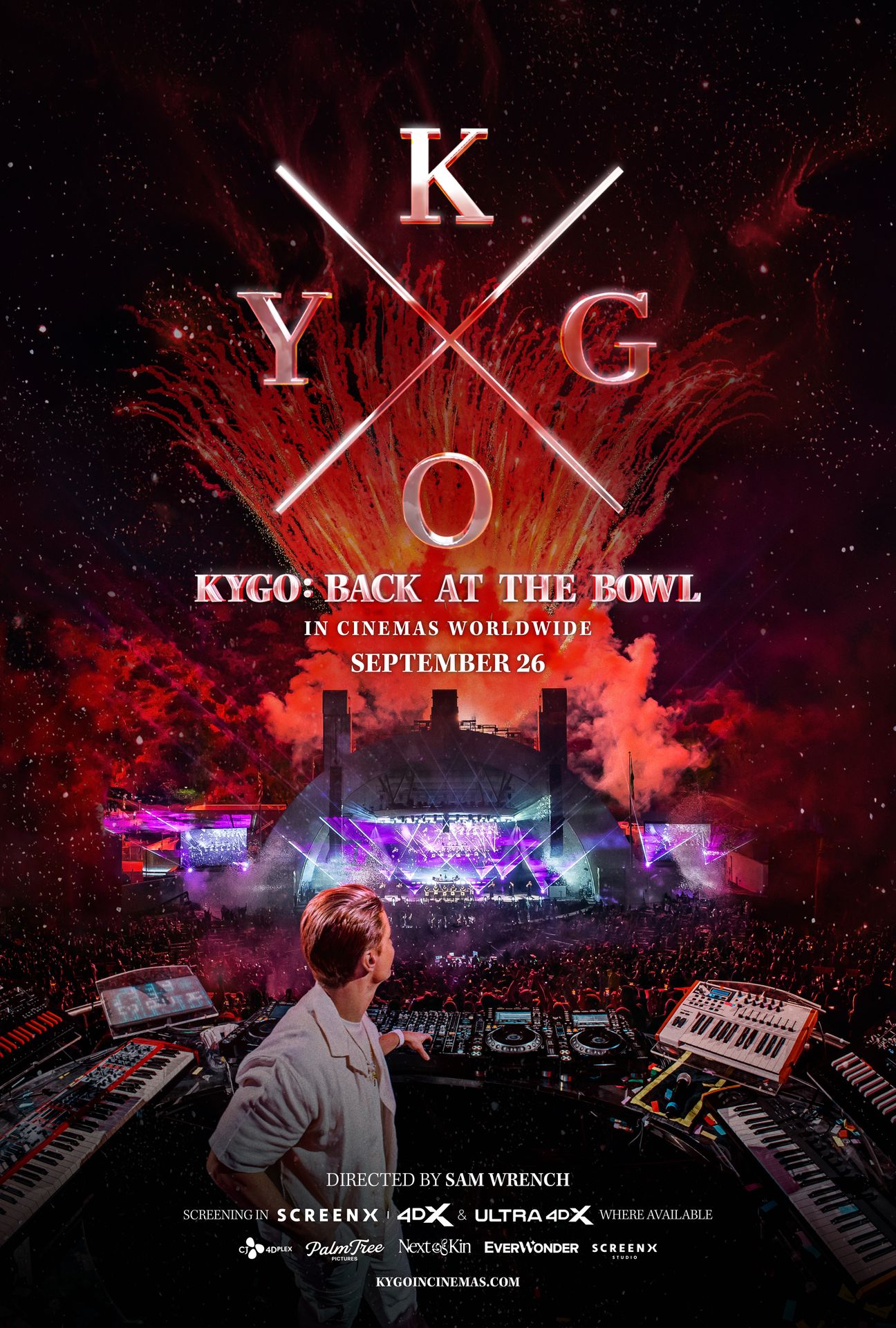 A movie poster of Kygo: Back at the Bowl. Starring Kygo. Release date 26 09 2025.