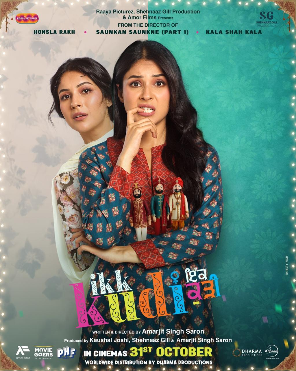 A movie poster of Ikk Kudi. Starring Shehnaaz Gill, Nirmal  Rishi, Udaybir Sandhu, Harby Sangha. Release date 31 10 2025.