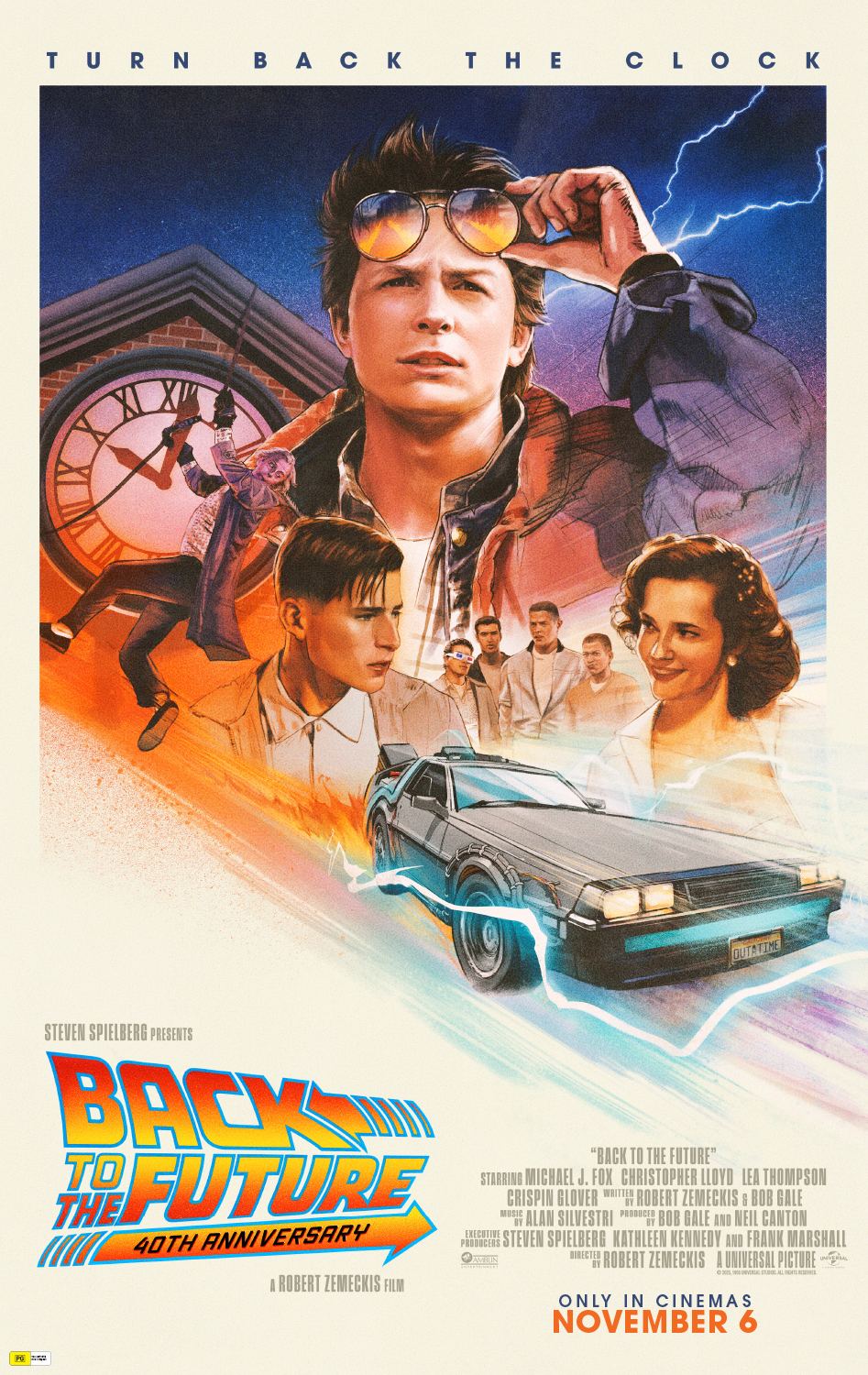 A movie poster of Back to the Future (40th anniversary). Starring .