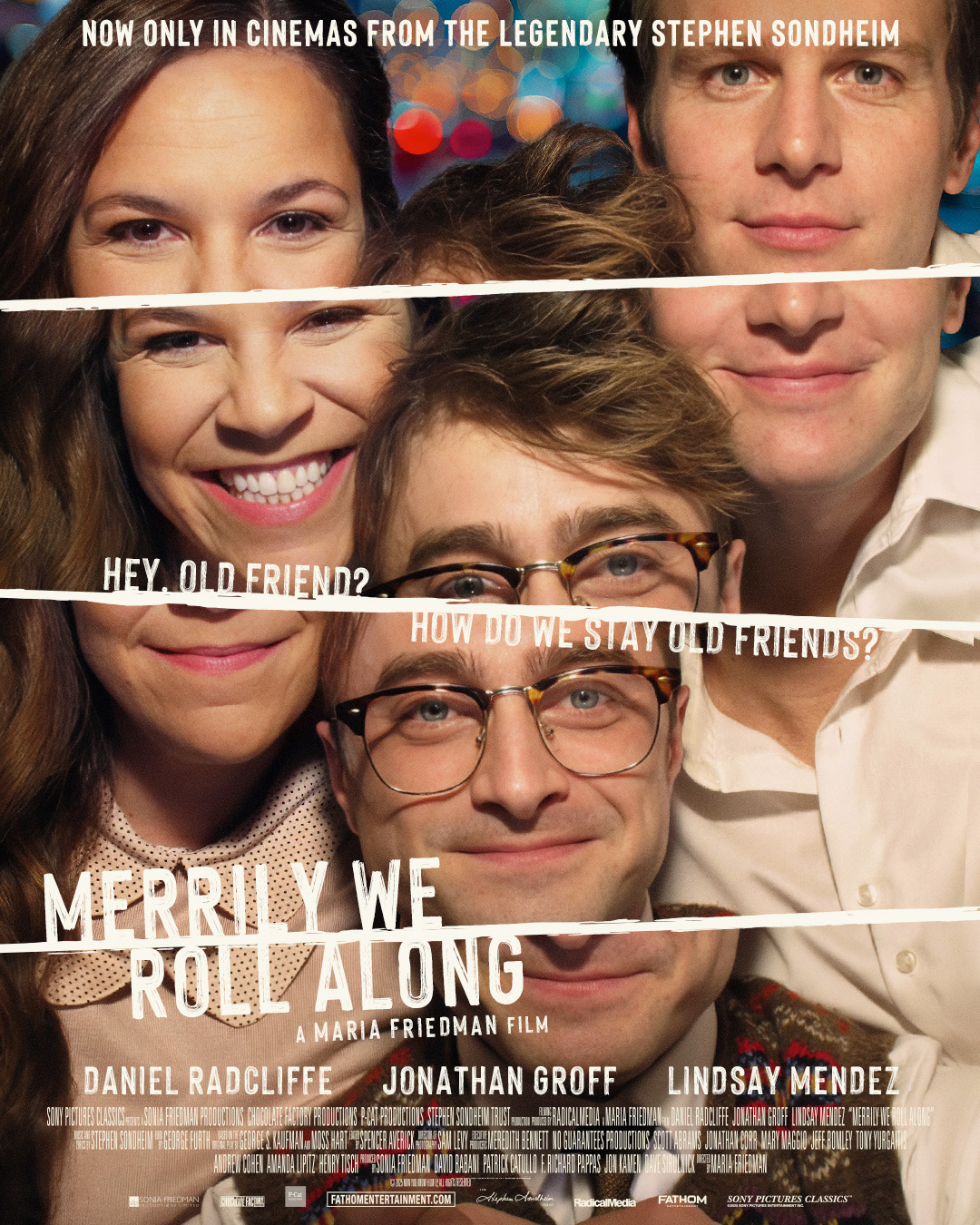 A movie poster of Merrily We Roll Along. Starring .