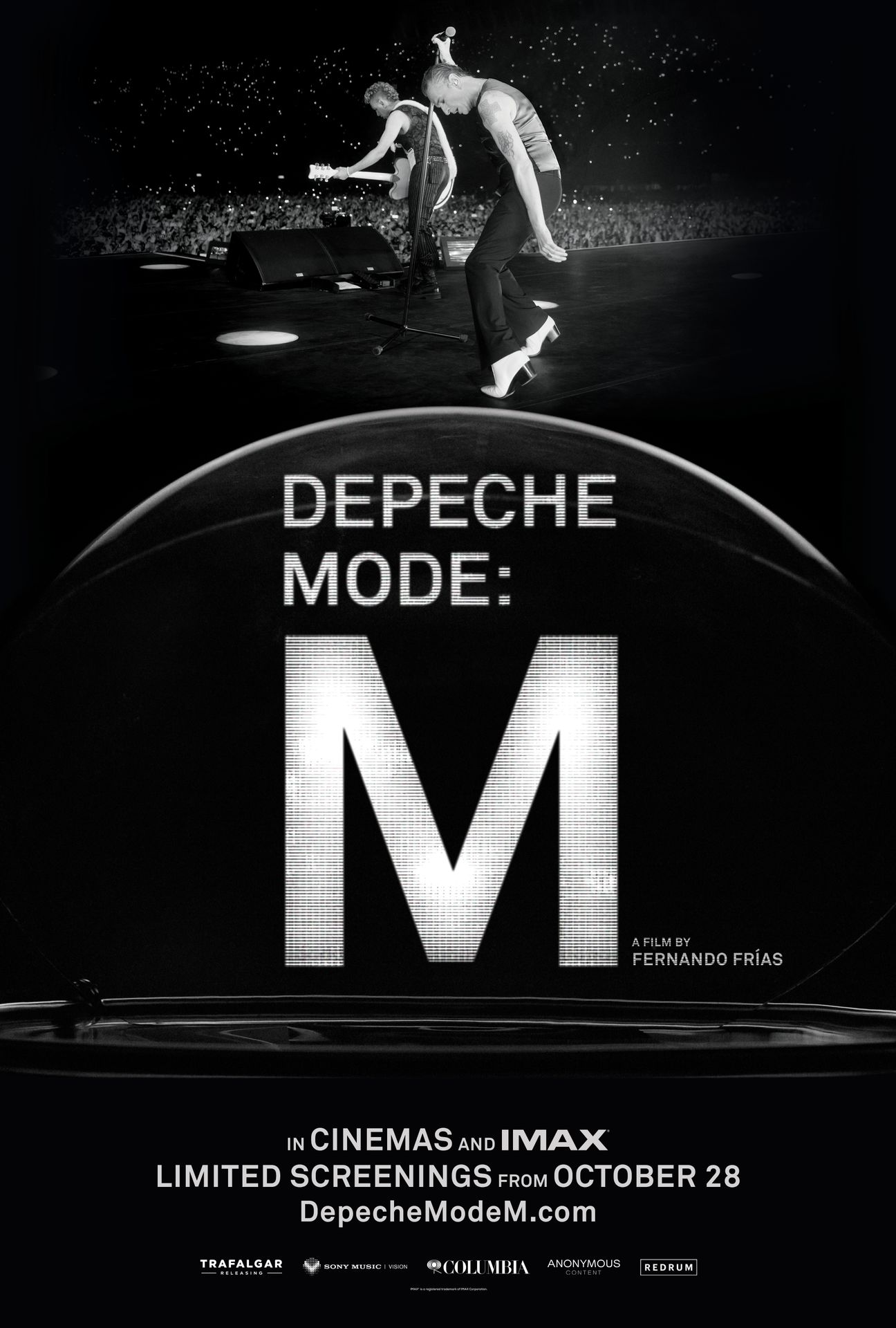 A movie poster of Depeche Mode: M. Starring . Release date 28 10 2025.