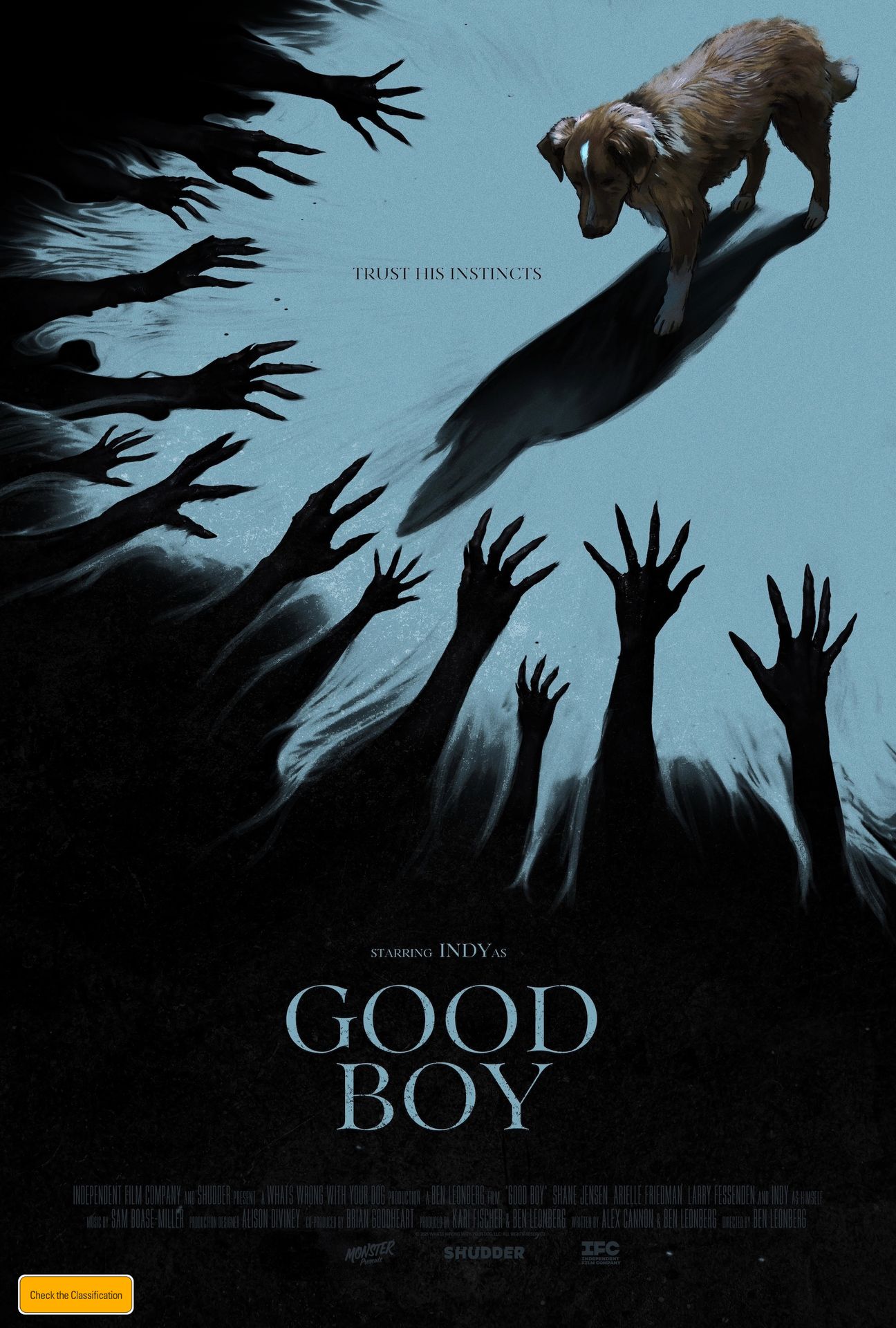 A movie poster of Good Boy. Starring Shane Jensen, Larry Fessenden, Arielle Friedman, Stuart Rudin, Anya Krawcheck. Release date 02 10 2025.