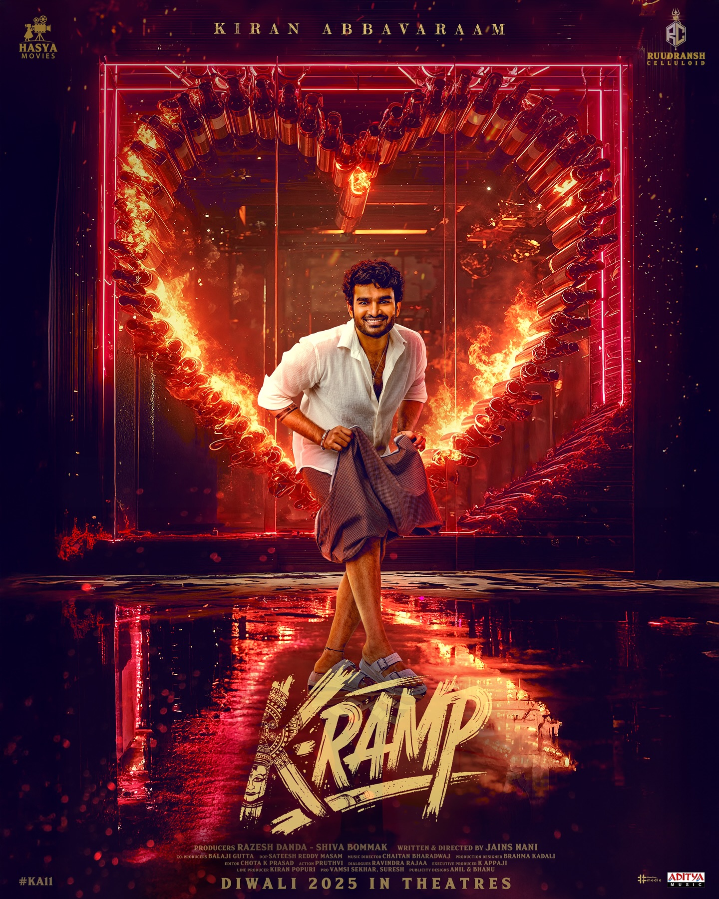 A movie poster of K-Ramp. Starring Naresh, Kiran Abbavaram, Vennela Kishore, Sai Kumar, Chandrika Ravi, Yukti Thareja. Release date 18 10 2025.