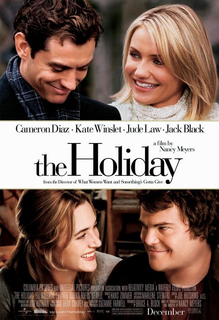 A movie poster of The Holiday. Starring .