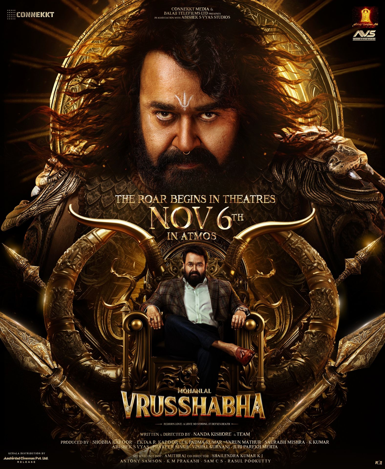 A movie poster of Vrusshabha.