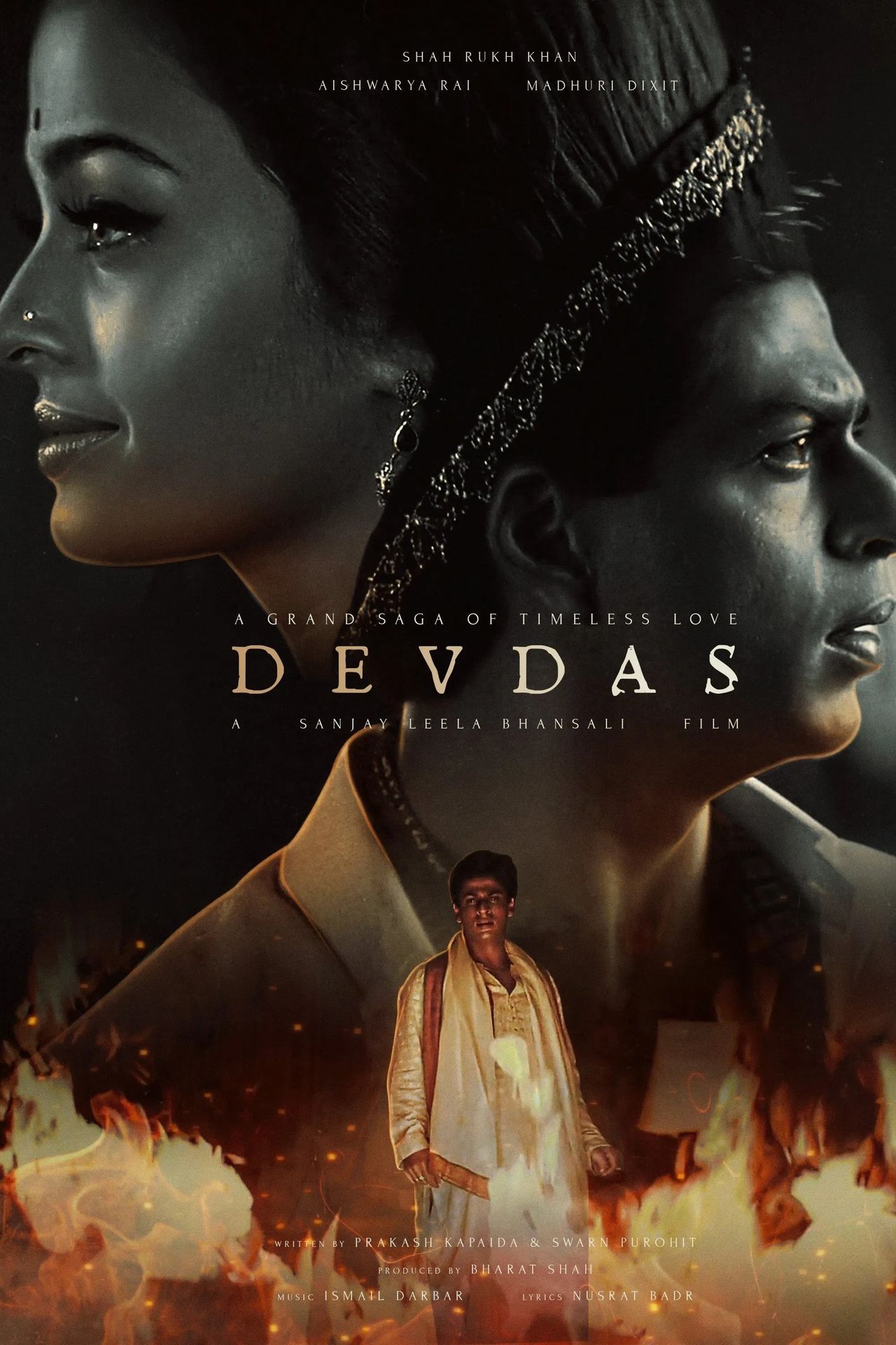 A movie poster of Devdas. Starring .