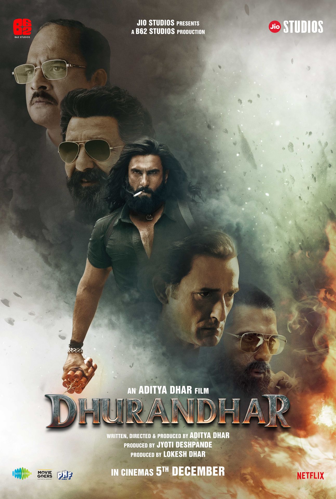 A movie poster of Dhurandhar. Release date 05 12 2025.