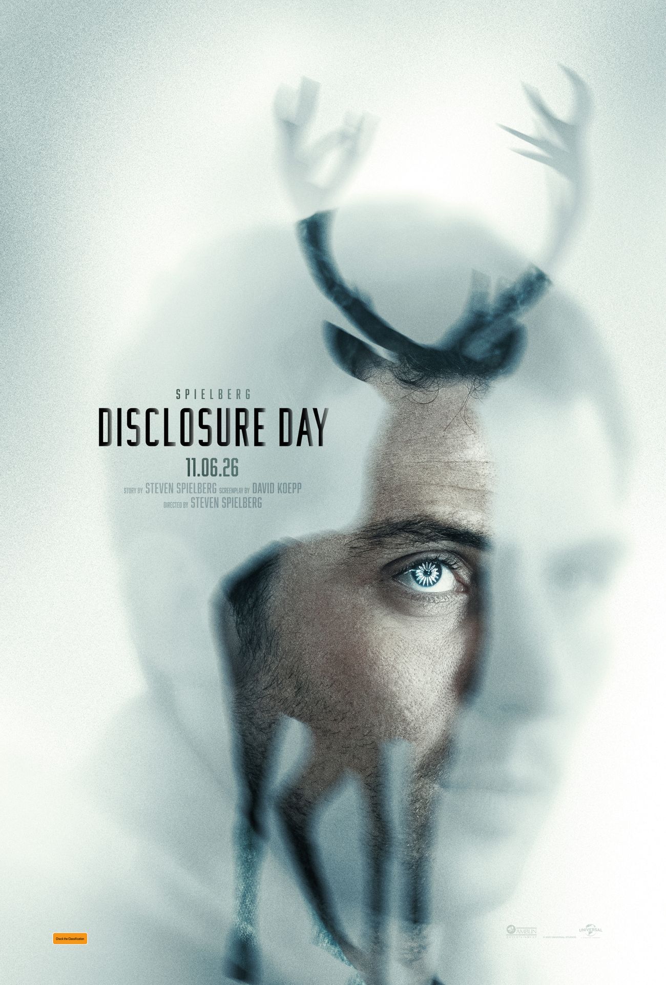 A movie poster of Disclosure Day. Starring Colin Firth,Colman Domingo,Emily Blunt,Eve Hewson,Gabby Beans,Henry Lloyd-Hughes,Jim Parrack,Josh O'Connor,Michael Gaston,Wyatt Russell.