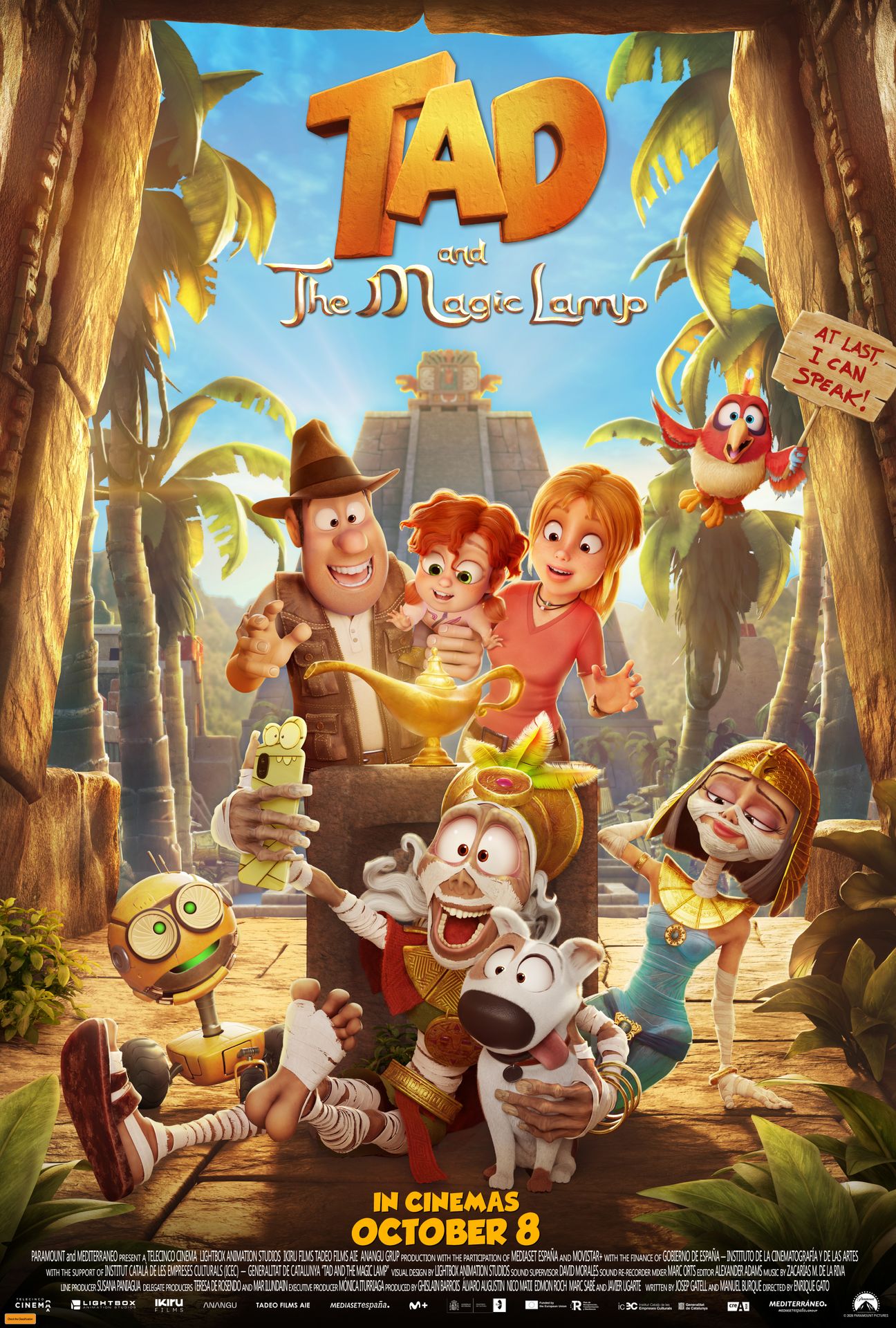 A movie poster of Tad and the Magic Lamp. Starring Joseph Balderrama, Luis Posada, Michelle Jenner, Oscar Barberán, Trevor White.