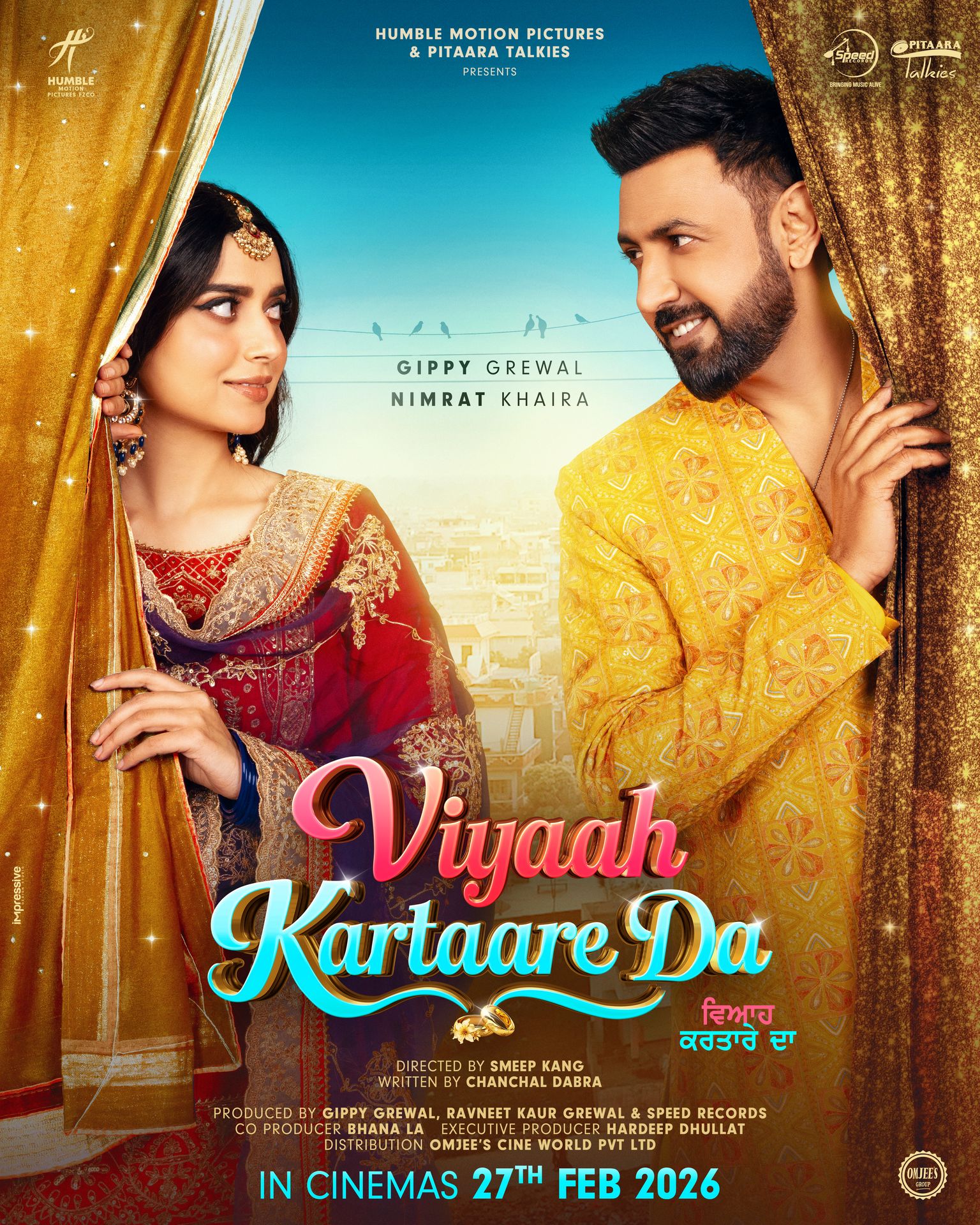 A movie poster of Viyaah Kartaare Da. Starring Gippy Grewal,Nimrat Khaira.