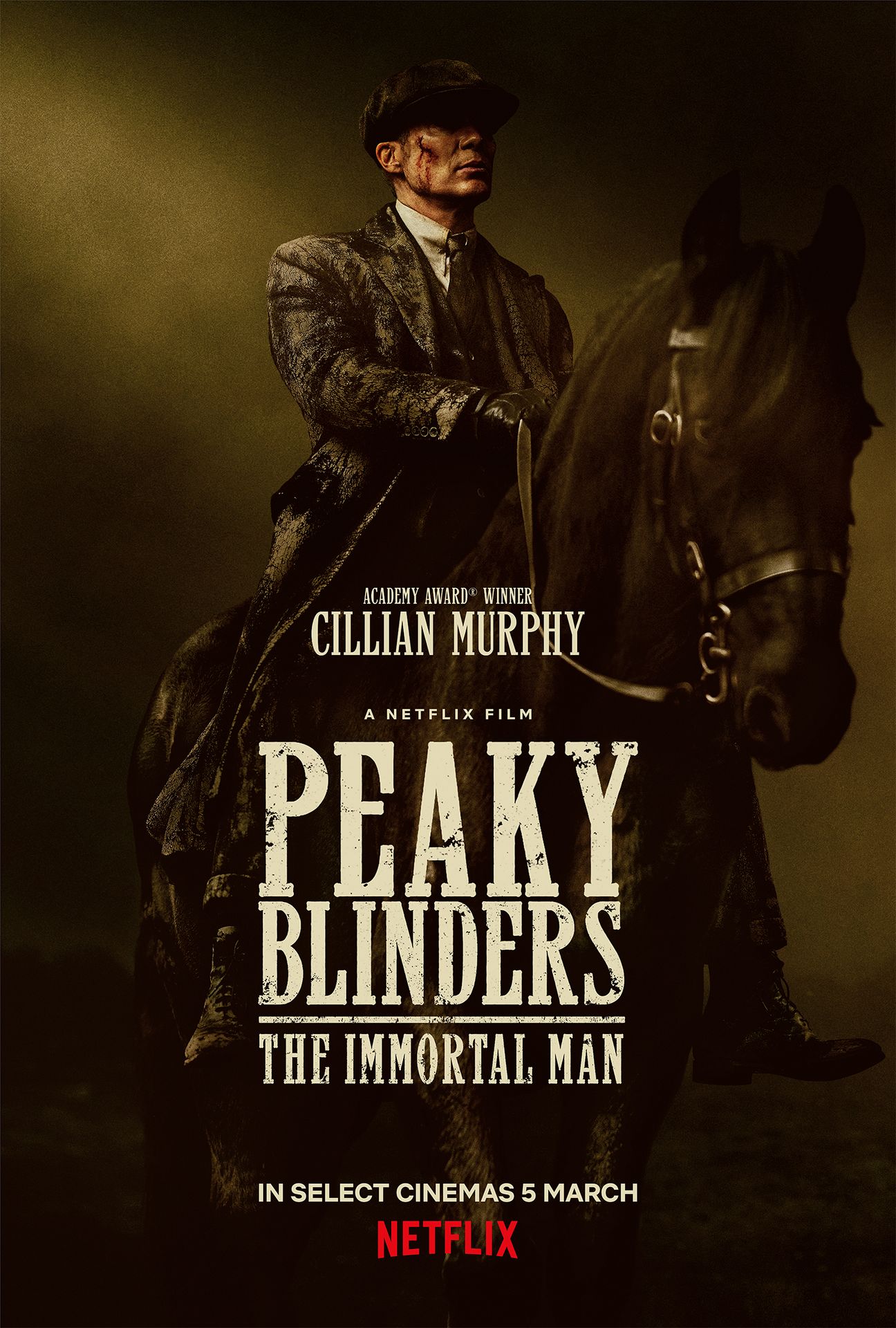 A movie poster of Peaky Blinders: The Immortal Man. Starring Barry Keoghan,Cillian Murphy,Ian Peck,Jay Lycurgo,Ned Dennehy,Packy Lee,Rebecca Ferguson,Ruby Ashbourne-Serkis,Sophie Rundle,Stephen Graham,Tim Roth.