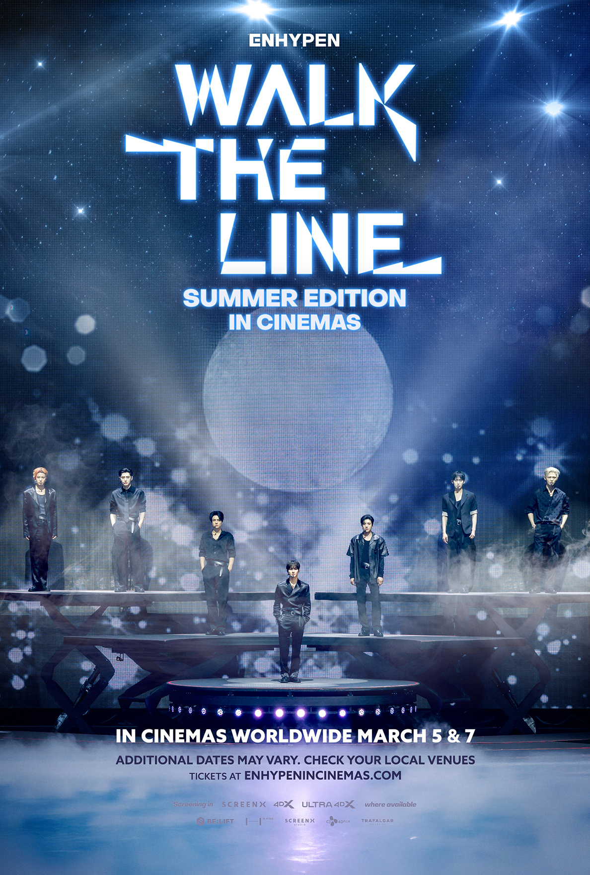 A movie poster of Enhypen [Walk The Line Summer Edition] In Cinemas.