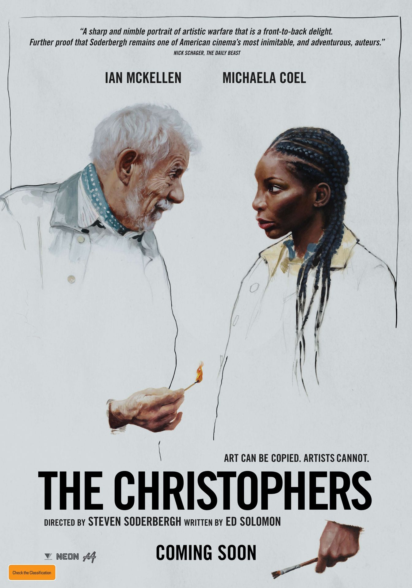 A movie poster of The Christophers. Starring Ian McKellen,James Corden,Jessica Gunning,Michaela Coel.