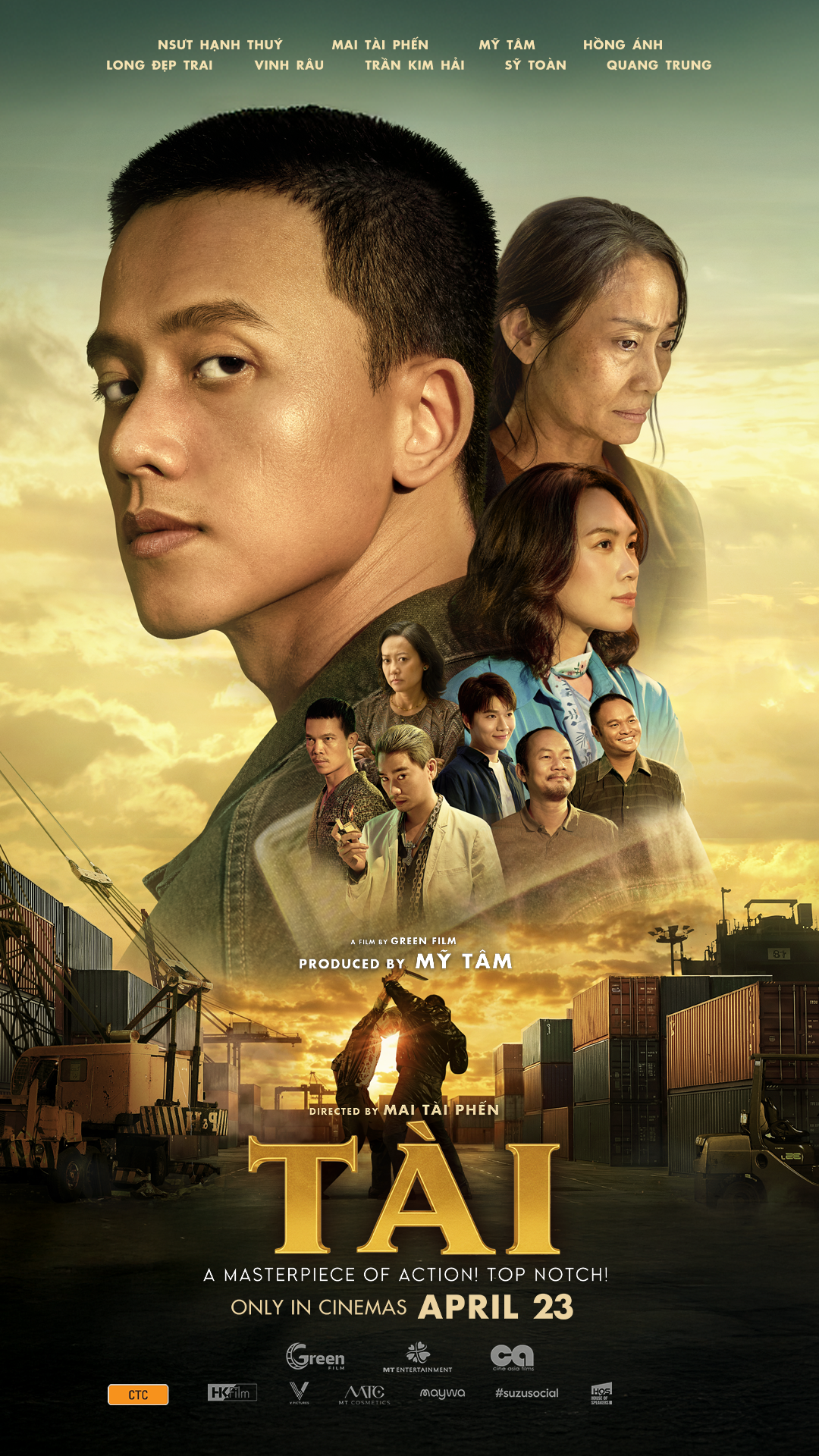 A movie poster of Tai. Starring Nsut Hanh Thuy, Vinh Rau, Mai Tai Phen, My Tam, Long Dep Trai. Release date 23 04 2026.