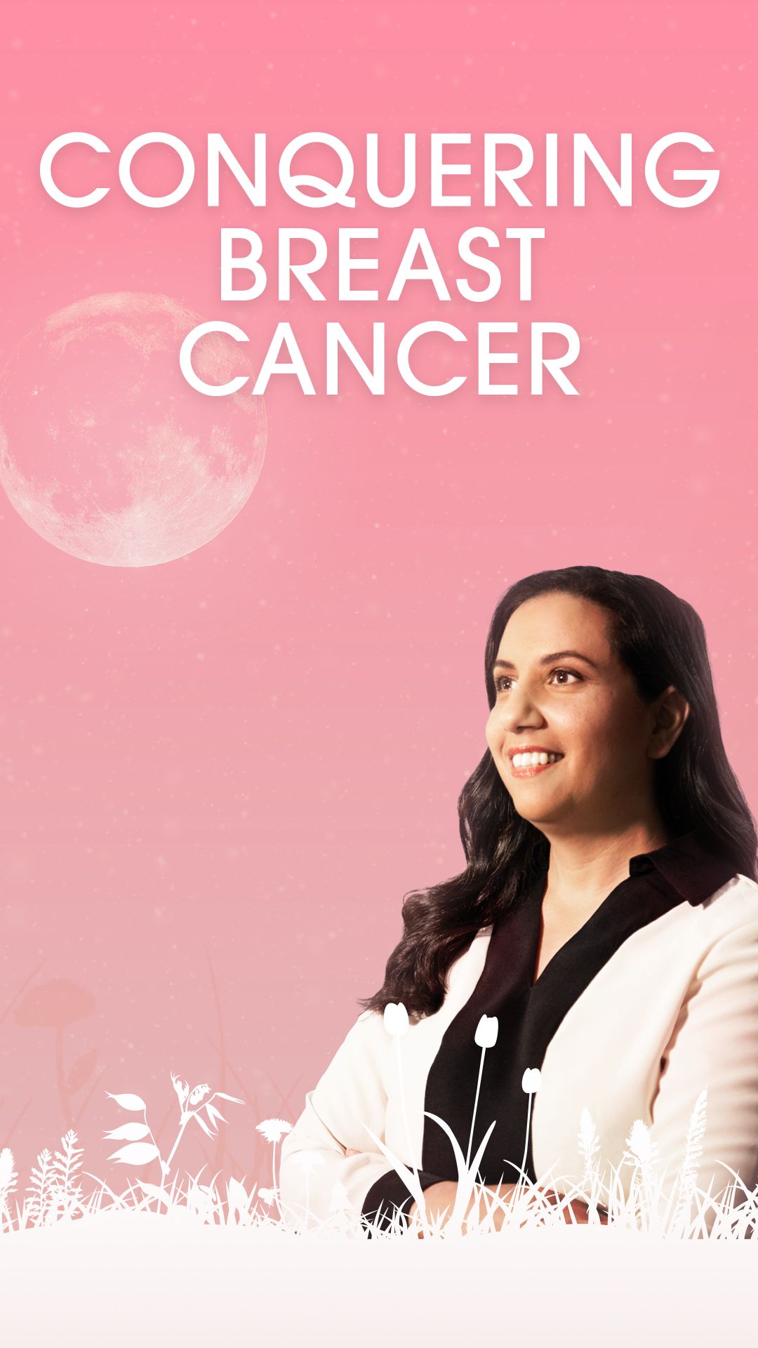 A movie poster of Conquering Breast Cancer.