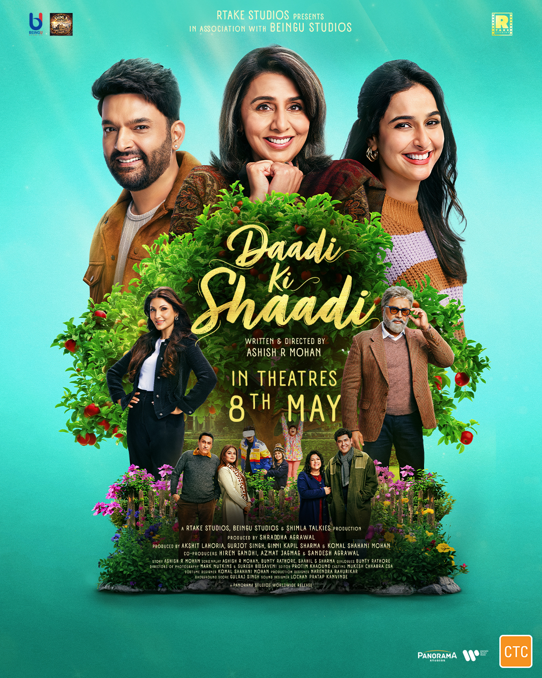 A movie poster of Daadi Ki Shaadi. Starring Neetu Kapoor, Ridhima Kapoor, Kapil  Sharma. Release date 08 05 2026.