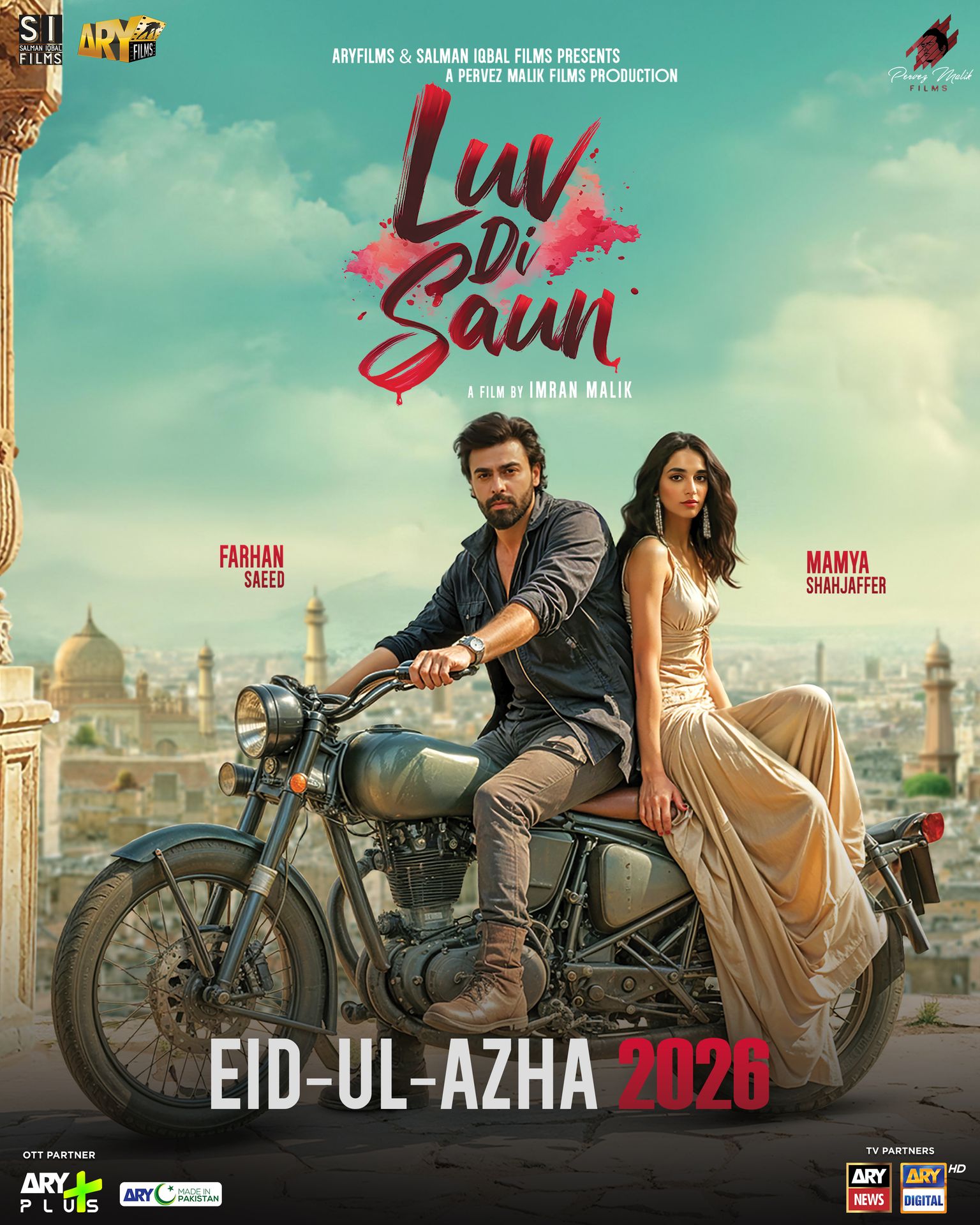 A movie poster of Luv Di Saun. Starring Farhan Saeed,Mamya Shajaffar,Mehrunissa Iqbal.