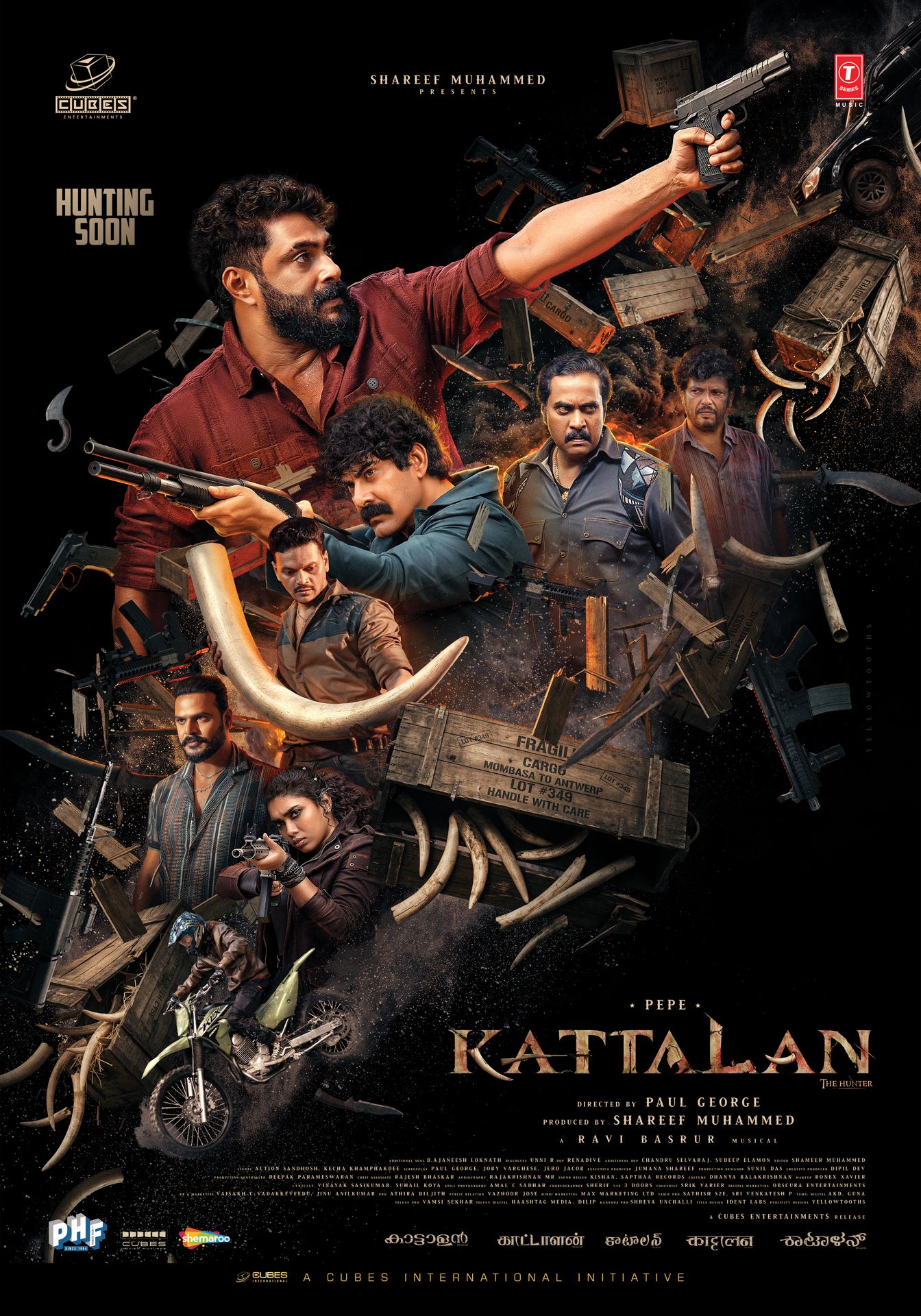 A movie poster of Kattalan. Starring Anson Paul,Antony Varghese,Dushara Vijayan,Hanan Shaah,Jagadish,Kabir Duhan Singh,Parth Tiwari,Raj Tirandasu,Siddique,Sunil Varma.