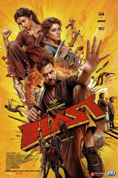 A movie poster of Blast. Starring Abhirami, Preity Mukhundhan, Arjun Sarja. Release date 28 05 2026.