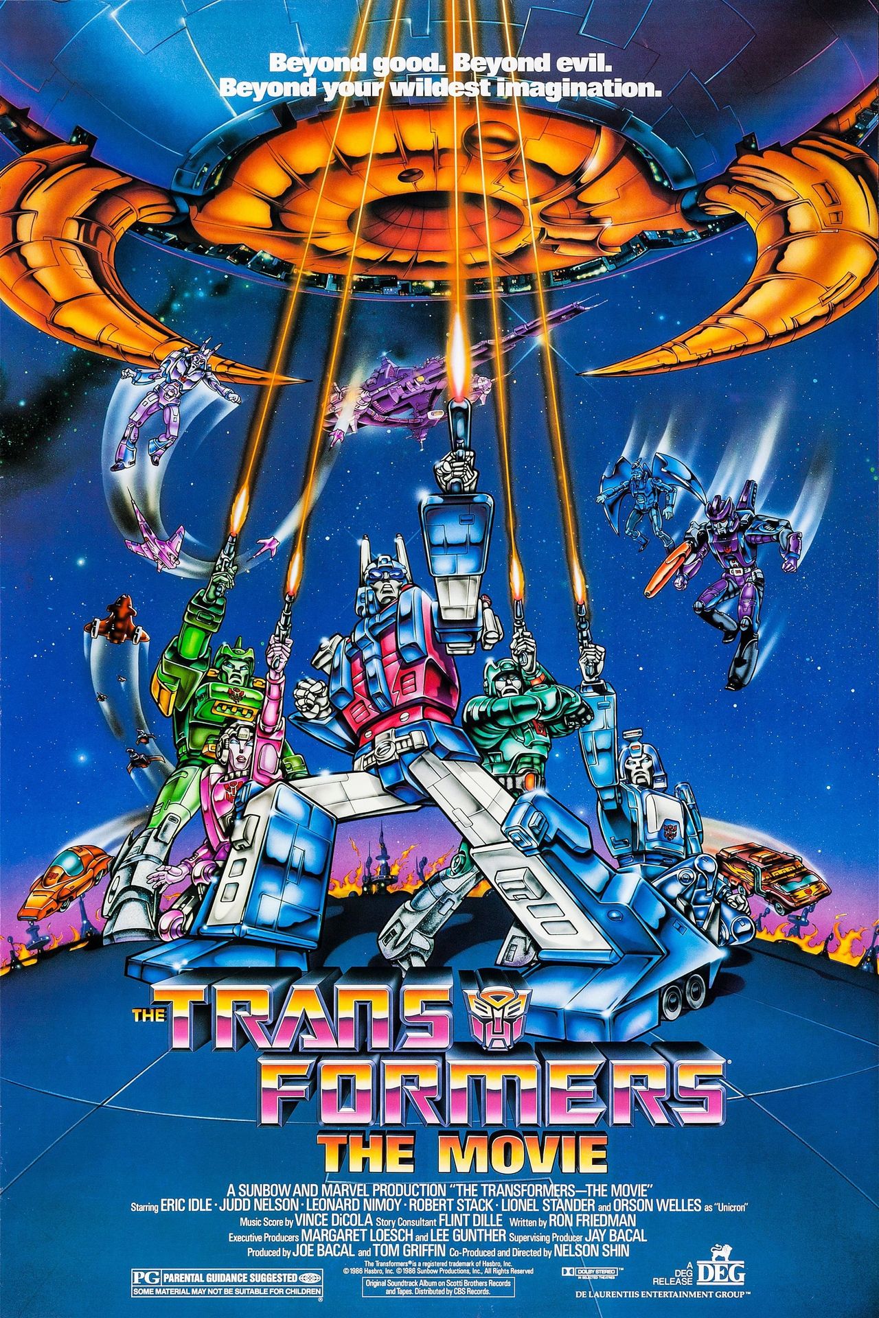 A movie poster of The Transformers: The Movie (40th Anniversary).
