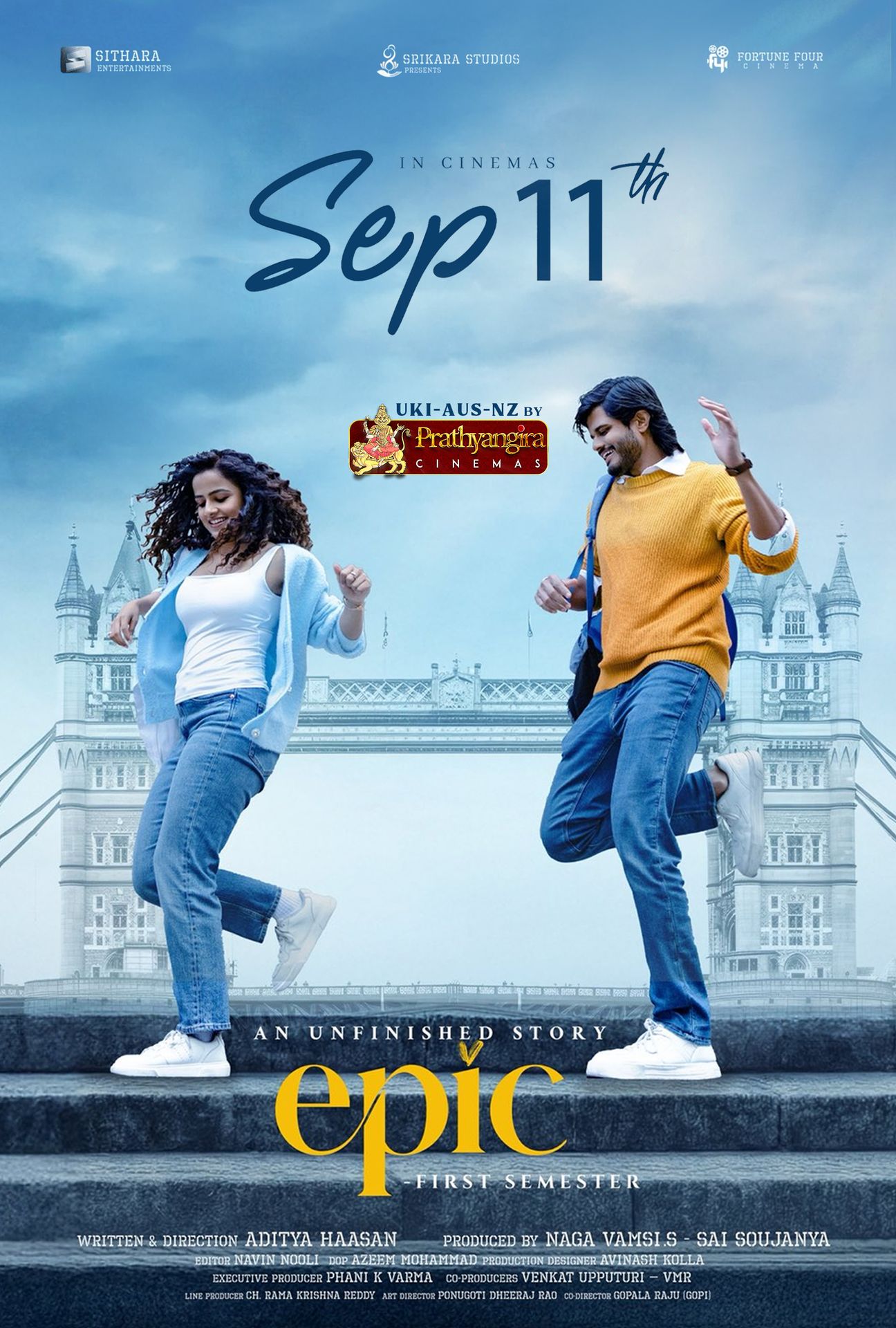 A movie poster of Epic - First Semester. Starring Sivaji, Vaishnavi Chaitanya, Anand Deverakonda. Release date 11 09 2026.