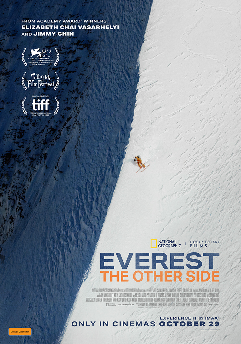 A movie poster of Everest - The Other Side. Starring Jim Morrison, Hilaree Nelson. Release date 29 10 2026.