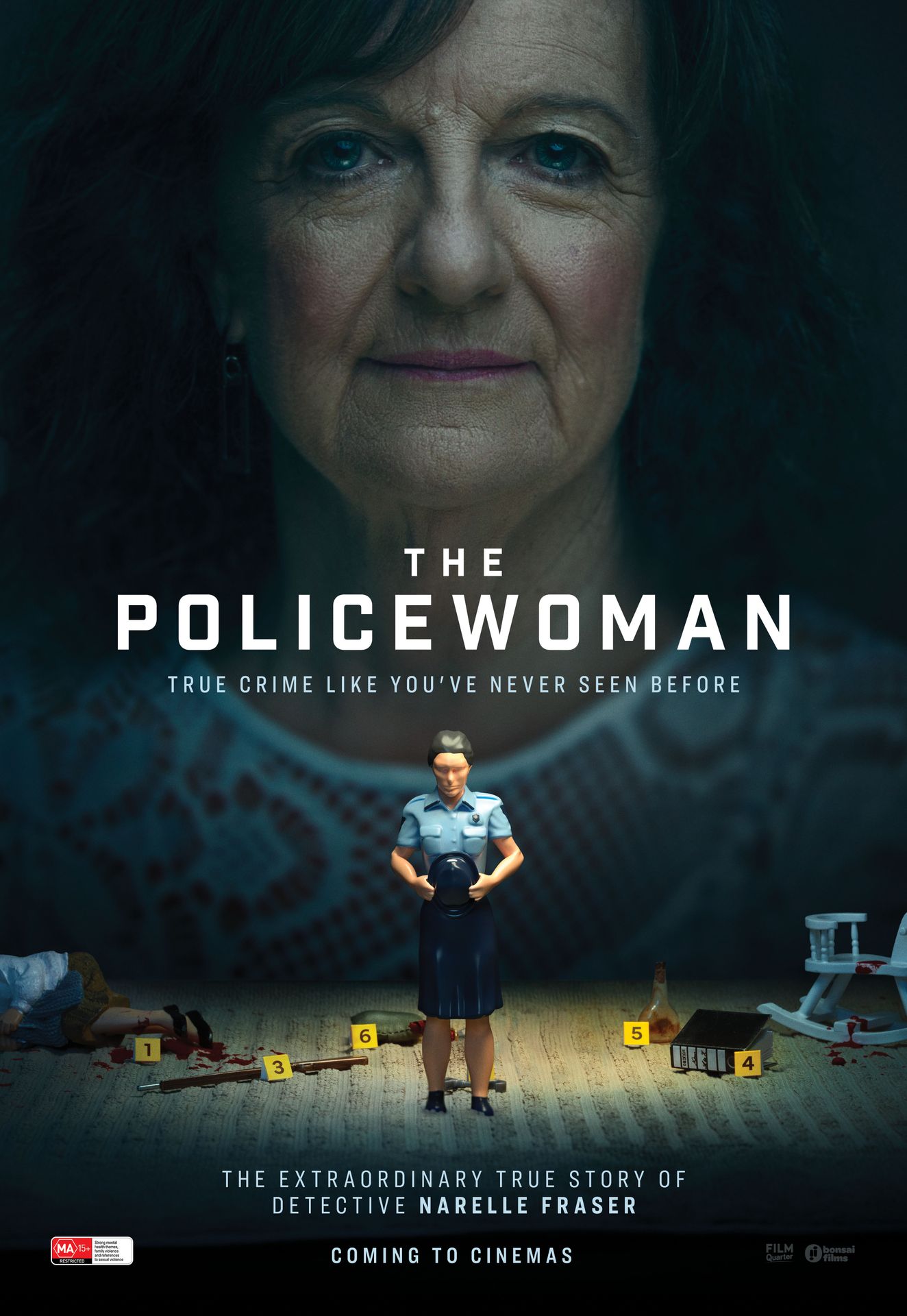 A movie poster of The Policewoman. Starring Narelle Fraser. Release date 05 11 2026.