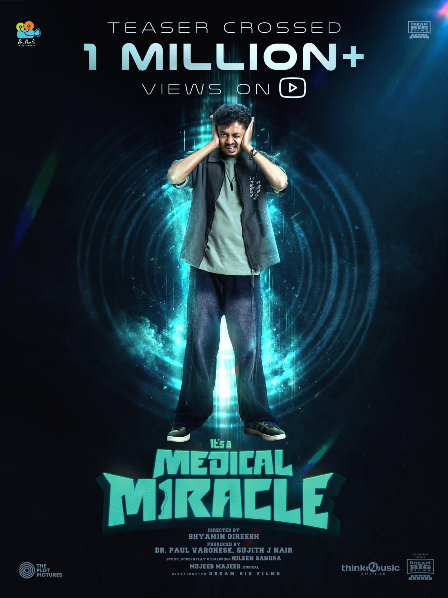 A movie poster of It's a Medical Miracle. Starring Sharafudheen, Akhila Bhargavan, Parvathy R. Krishna, Kottayam Nazeer, Sangeeth Prathap. Release date 25 09 2026.