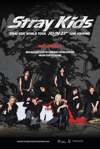 A movie poster of STRAY KIDS WORLD TOUR <RUN IT> LIVE VIEWING. Starring Stray Kids. Release date 07 11 2026.